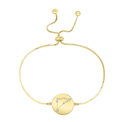 Sterling Silver or 14K Gold Over Sterling Silver Capricorn Zodiac Crystal Bracelet with Adjustable Chain, 5 to 9 Inches