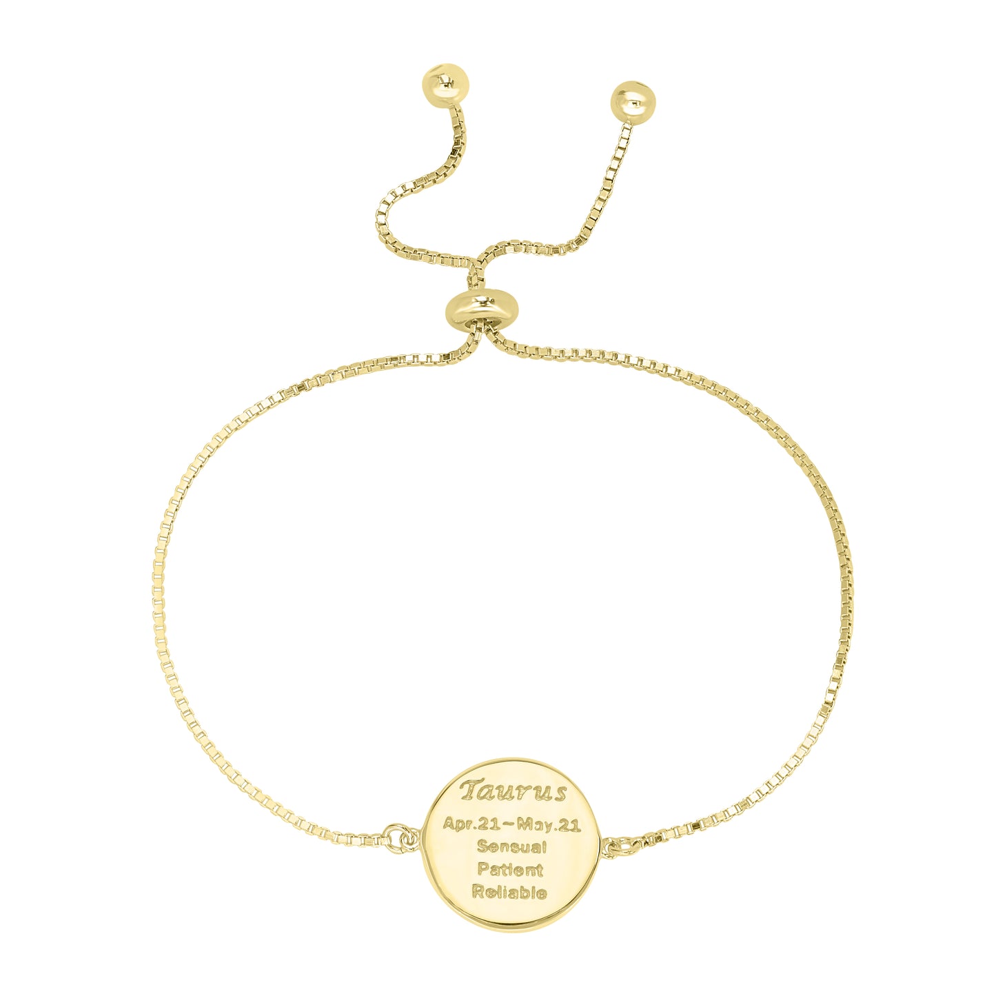 14K Gold Over Brass Taurus Zodiac Crystal Bracelet with Adjustable Chain, 5 to 9 Inches