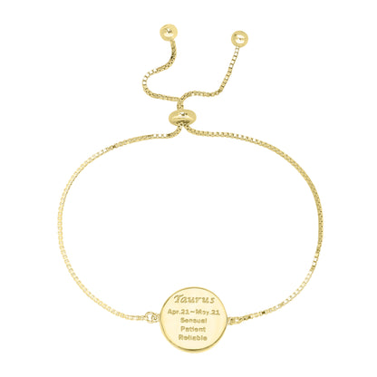 14K Gold Over Brass Taurus Zodiac Crystal Bracelet with Adjustable Chain, 5 to 9 Inches