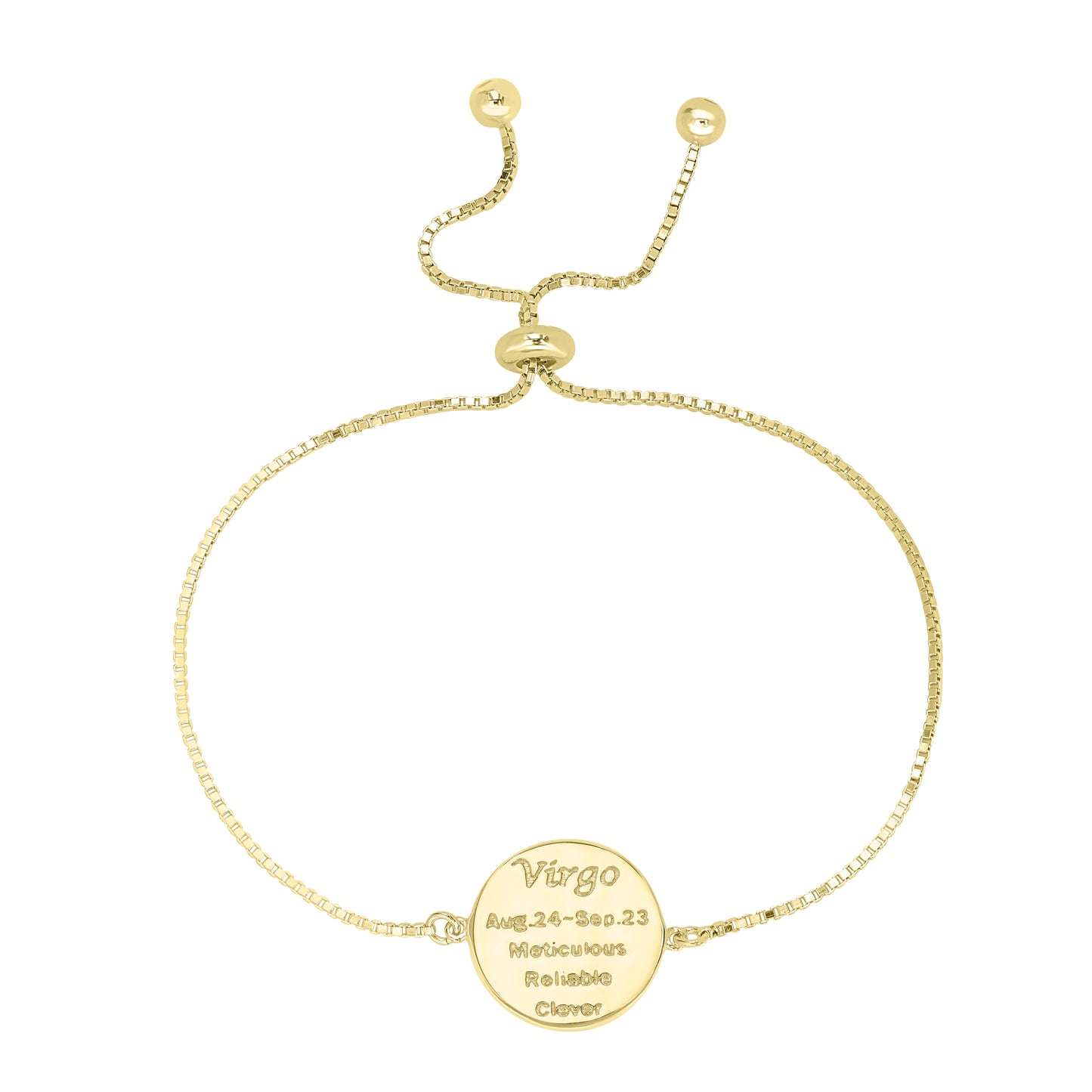 14K Gold Over Brass Virgo Zodiac Crystal Bracelet with Adjustable Chain, 5 to 9 Inches