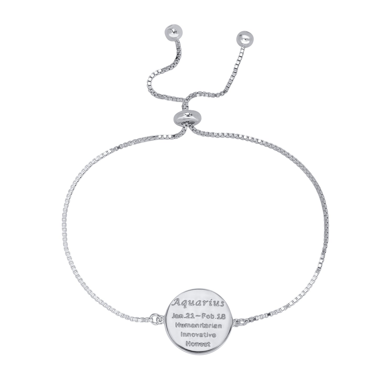 Sterling Silver or 14K Gold Over Sterling Silver Aquarius Zodiac Crystal Bracelet with Adjustable Chain, 5 to 9 Inches