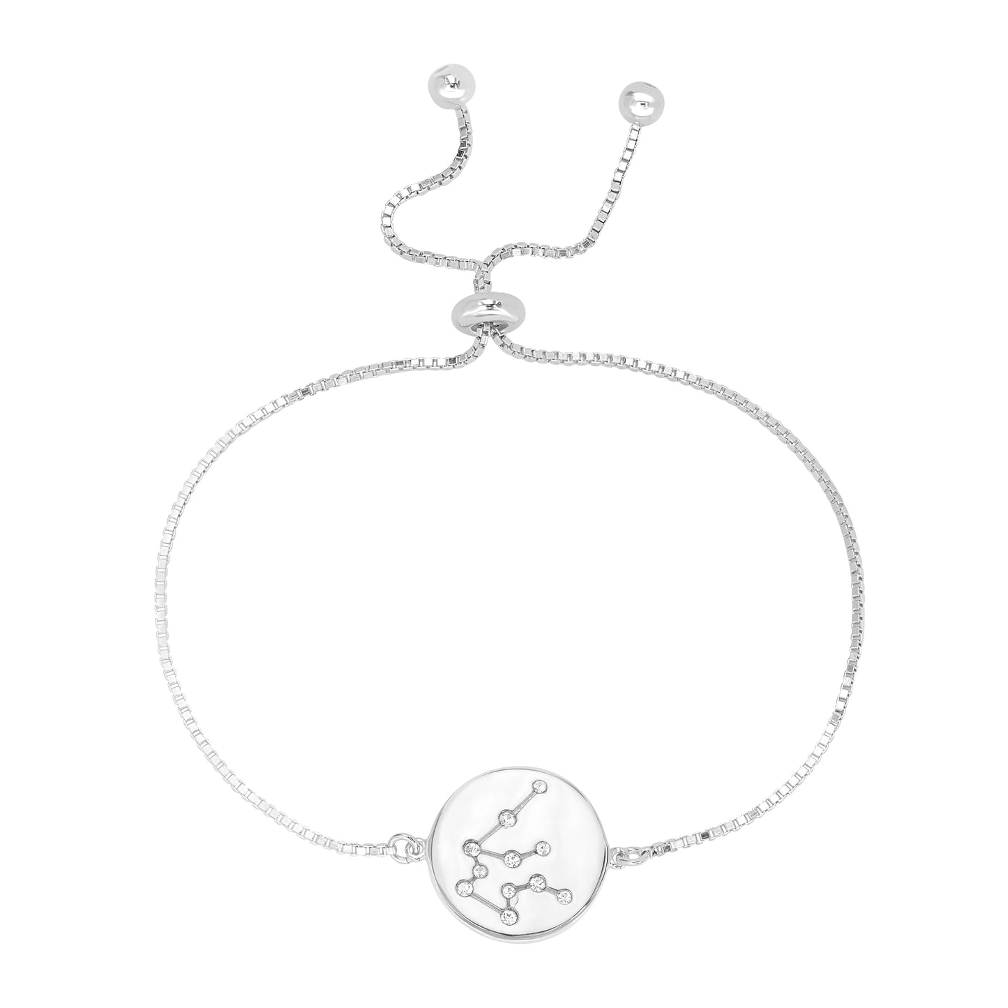 Sterling Silver or 14K Gold Over Sterling Silver Aquarius Zodiac Crystal Bracelet with Adjustable Chain, 5 to 9 Inches