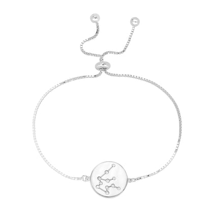 Sterling Silver or 14K Gold Over Sterling Silver Aquarius Zodiac Crystal Bracelet with Adjustable Chain, 5 to 9 Inches