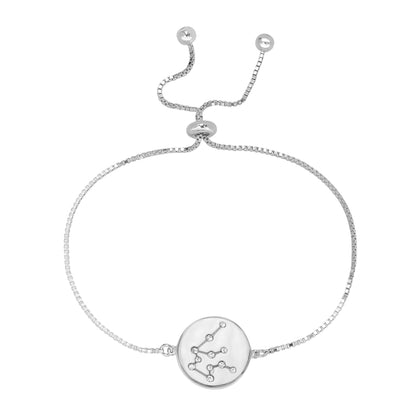 Sterling Silver or 14K Gold Over Sterling Silver Aquarius Zodiac Crystal Bracelet with Adjustable Chain, 5 to 9 Inches