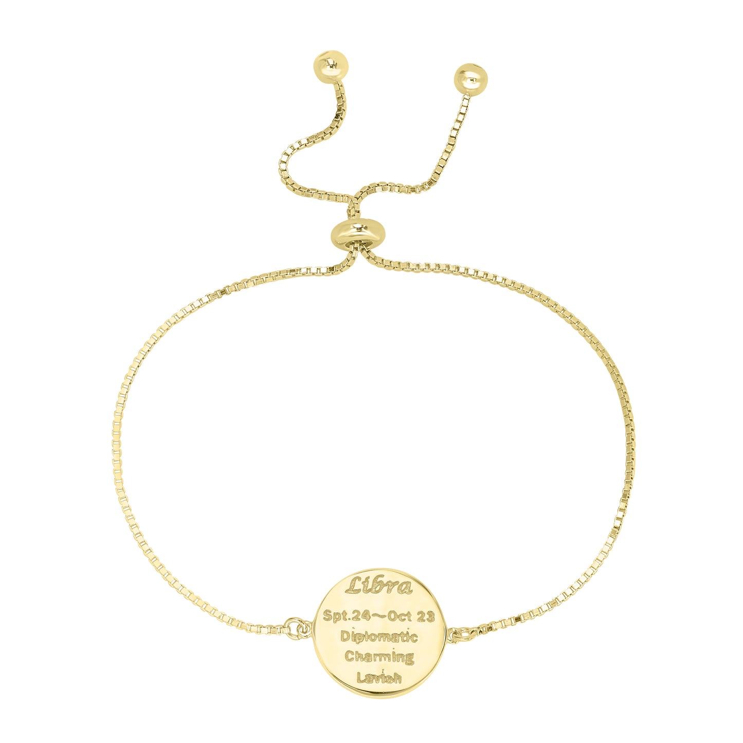 14K Gold Over Brass Libra Zodiac Crystal Bracelet with Adjustable Chain, 5 to 9 Inches