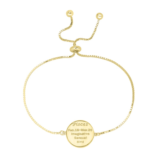 14K Gold Over Brass Pisces Zodiac Crystal Bracelet with Adjustable Chain, 5 to 9 Inches