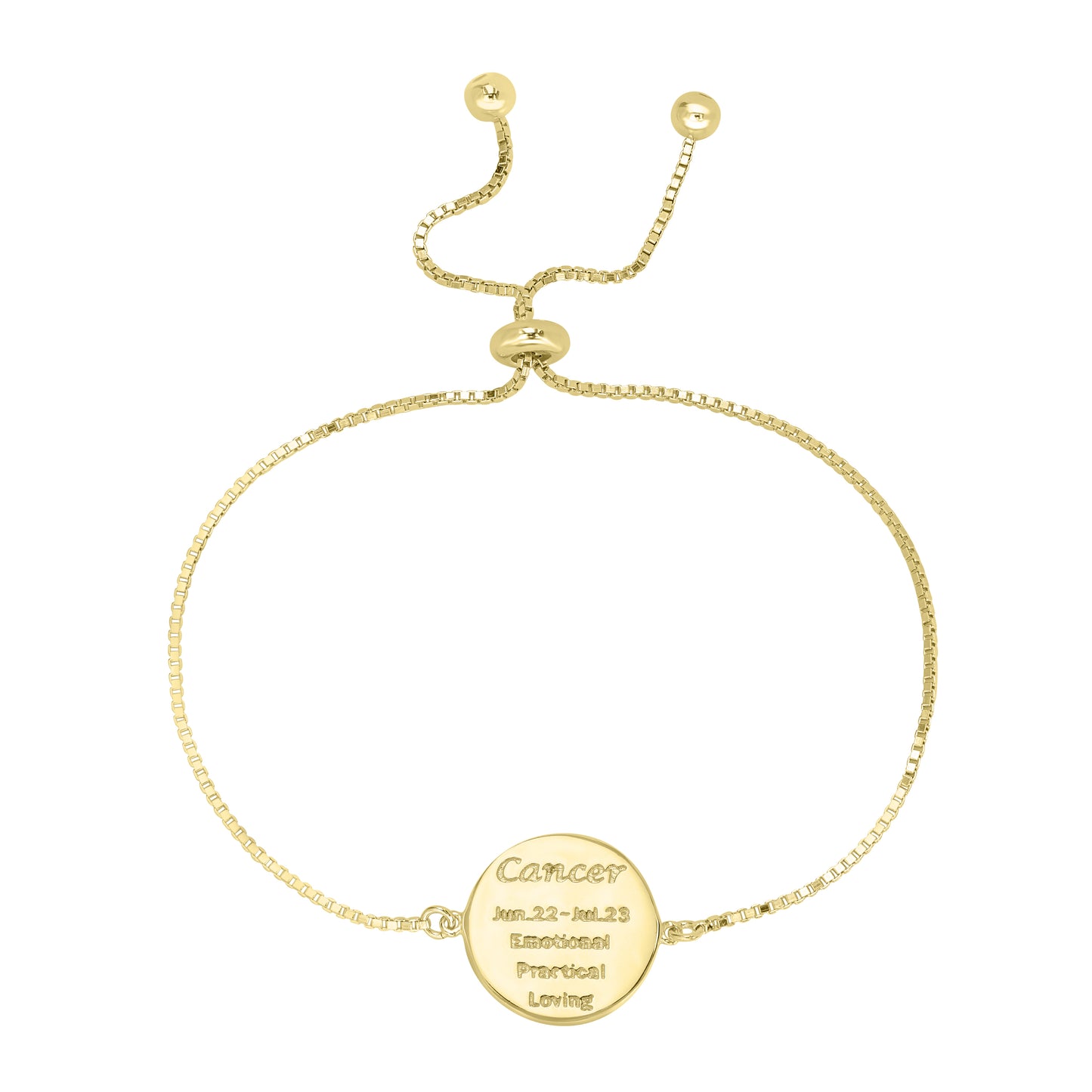 14K Gold Over Brass Cancer Zodiac Crystal Bracelet with Adjustable Chain, 5 to 9 Inches