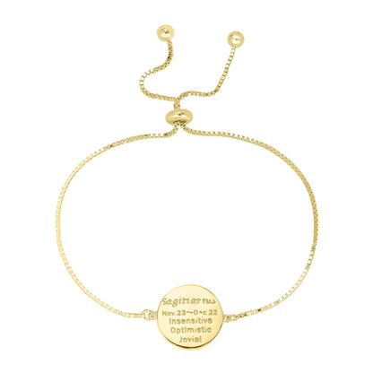 14K Gold Over Brass Sagittarius Zodiac Crystal Bracelet with Adjustable Chain, 5 to 9 Inches