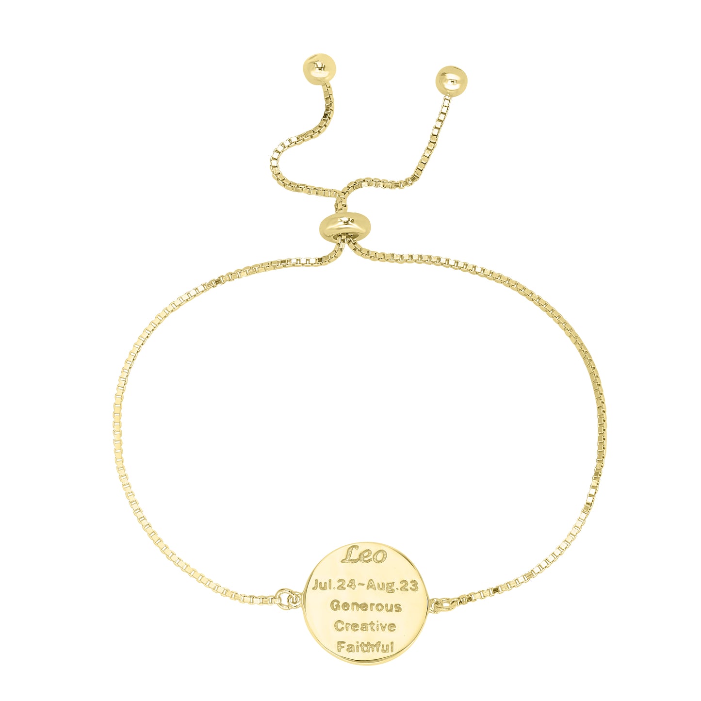 14K Gold Over Brass Leo Zodiac Crystal Bracelet with Adjustable Chain, 5 to 9 Inches