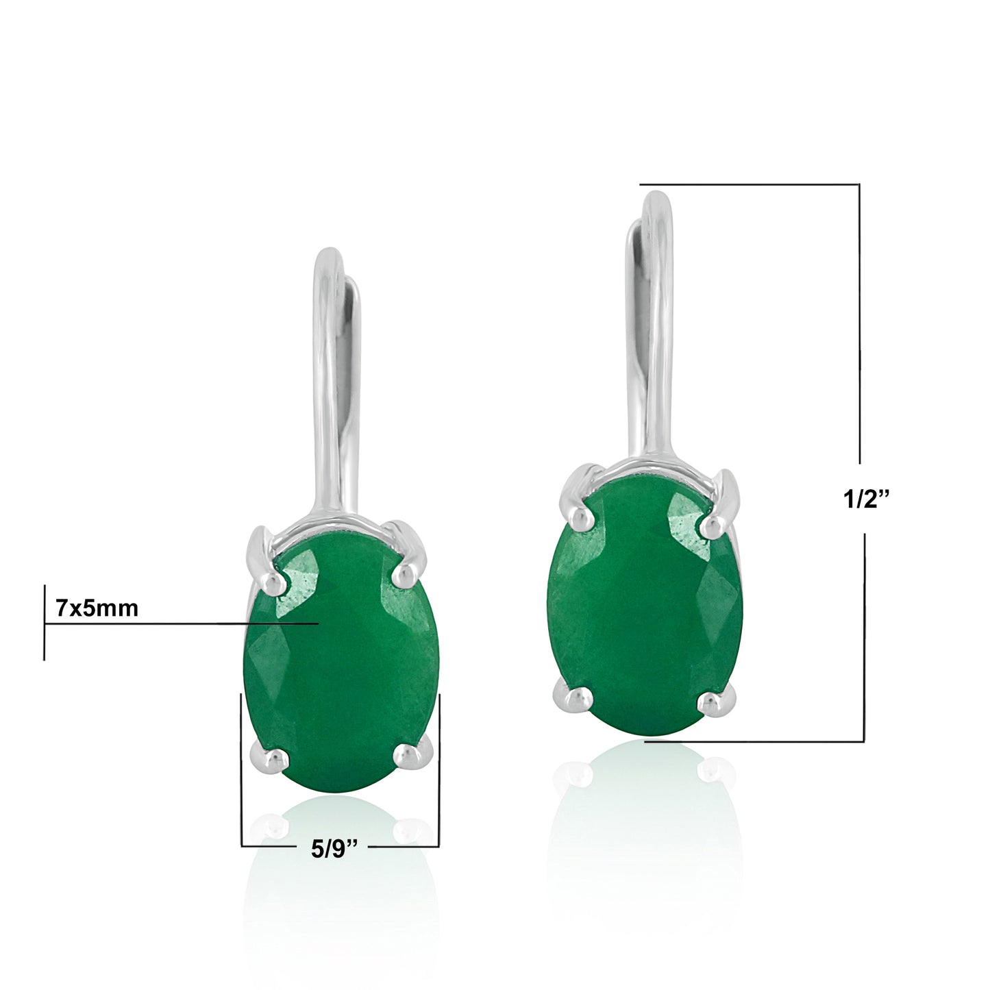 14K White Gold Oval Emerald Lever Back Drop Earrings