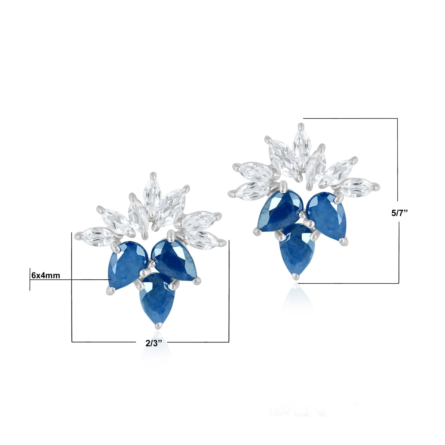 14K White Gold Sapphire and White Topaz Stud Earrings