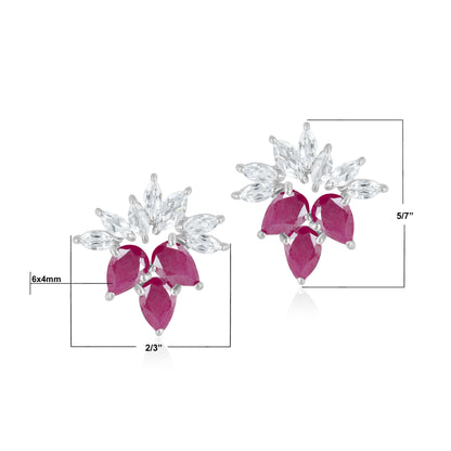 14K White Gold Ruby and White Topaz Stud Earrings