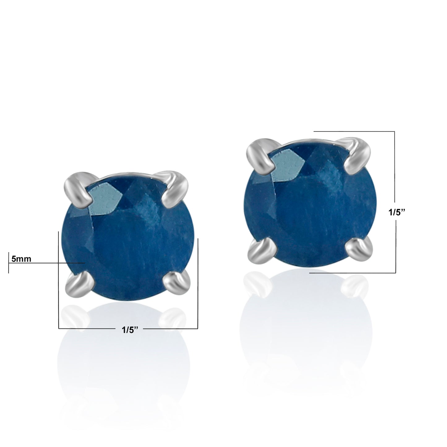14K White Gold Round Sapphire Stud Earrings