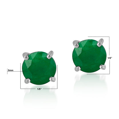14K White Gold Round Emerald Stud Earrings