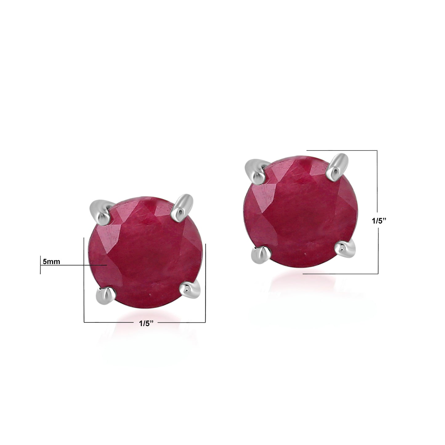 14K White Gold Round Ruby Stud Earrings