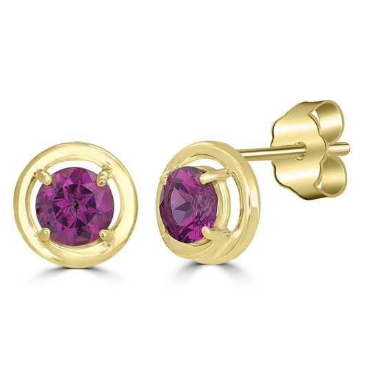 14K Gold over Sterling Silver Rhodolite Round Stud Earrings