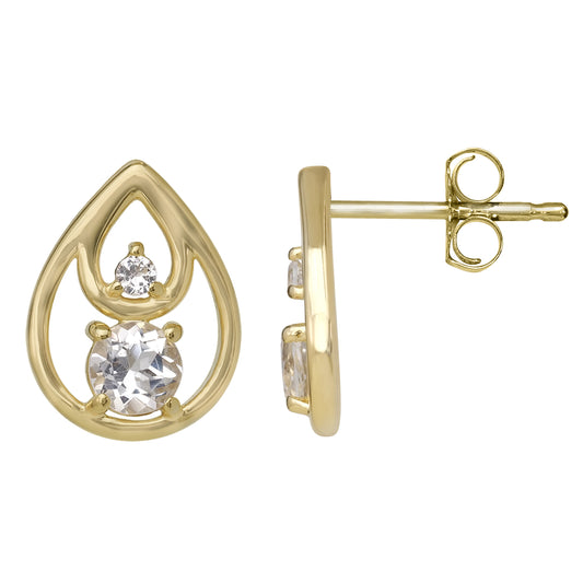 14K Gold Over 925 Sterling Silver Round White Topaz Stud Earrings