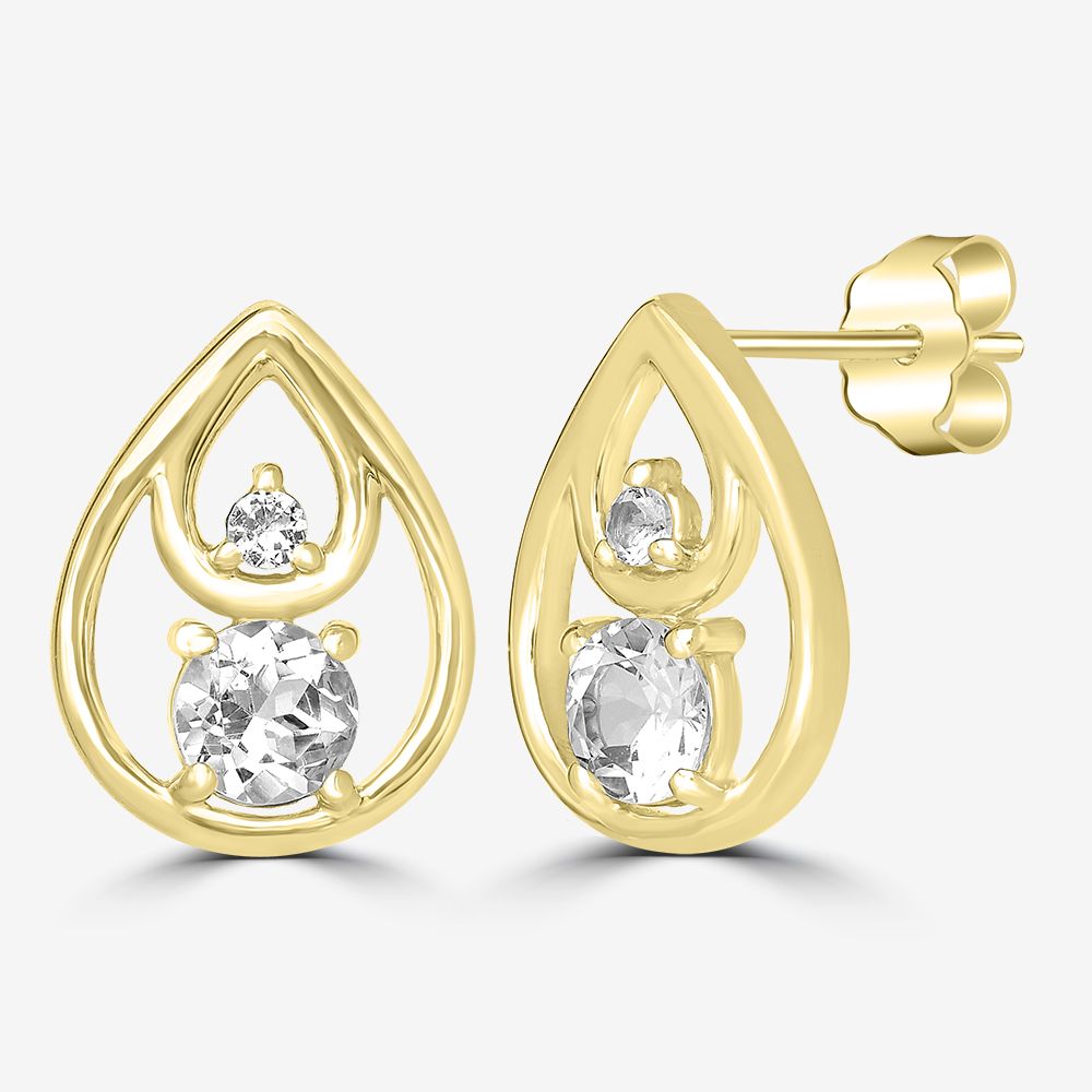 Gemistry 14K Gold Over 925 Sterling Silver Round White Topaz Stud Earrings