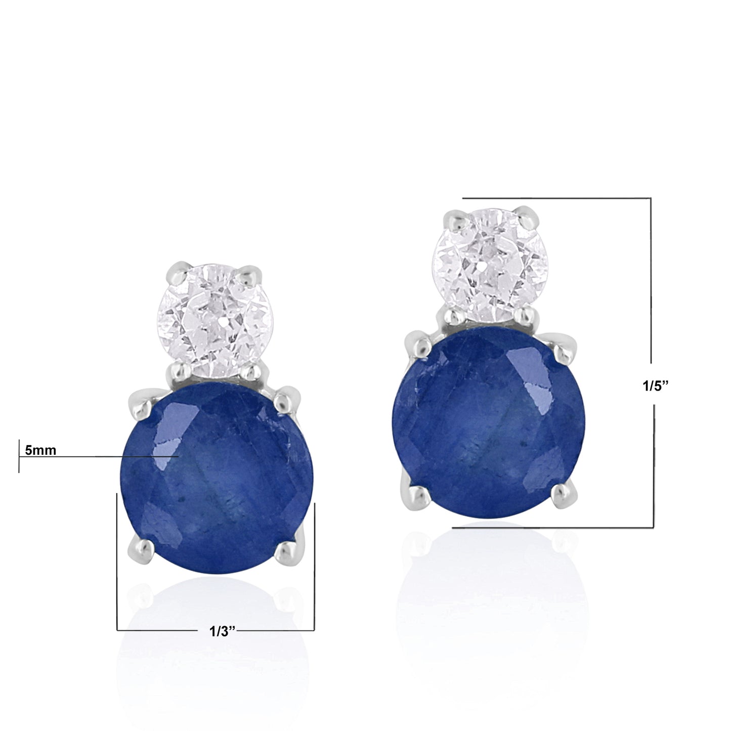 14K White Gold Round Sapphire and White Topaz Stud Earrings