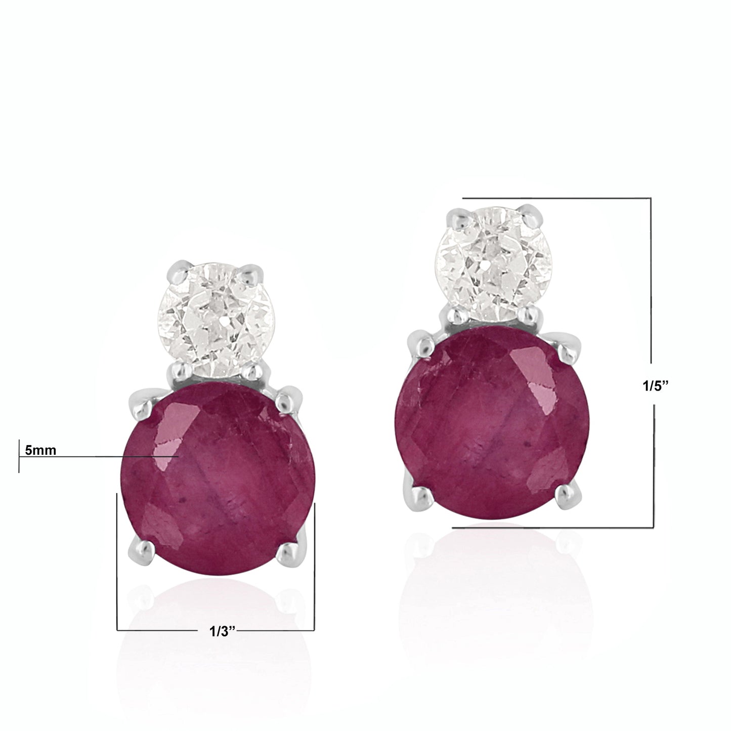 14K White Gold Round Ruby and White Topaz Stud Earrings
