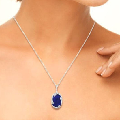 Gemistry Womens & Girls Sterling Silver Lapis with White Topaz Gemstone Wave Pendant Necklace, 18 inch Gift for Her | Wedding | Birthday | Anniversary