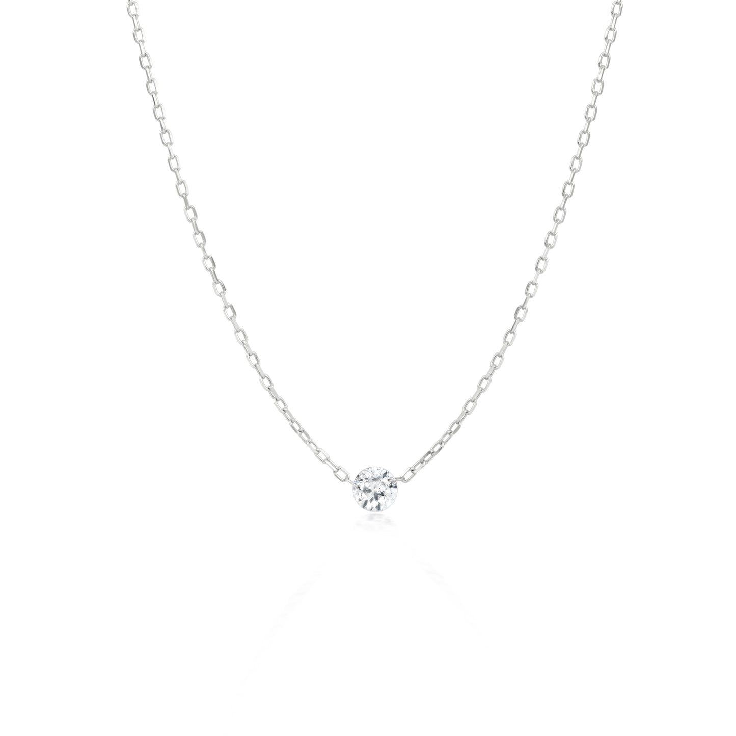 Gemistry Womens or Girls 18K White Gold & Diamond Circle Drop Necklace 0.3 Ct TW April Birthstone Month, Jewelry Gift For Her (IJ color and SI clarity)