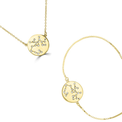 14K Gold Over Sterling Silver Sagittarius Zodiac Crystal Bracelet with Adjustable Chain, 5 to 9 Inches