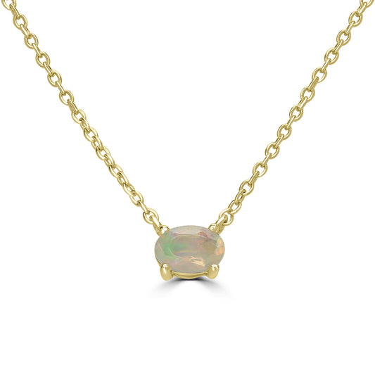 14K Gold Opal Pendant Necklace, 18 Inches