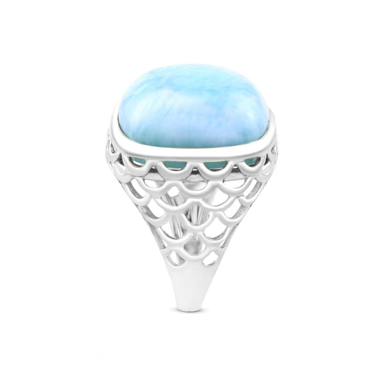 Sterling Silver Cushion Larimar Gemstone Cabochon Ring, Sizes 6.5 to 9