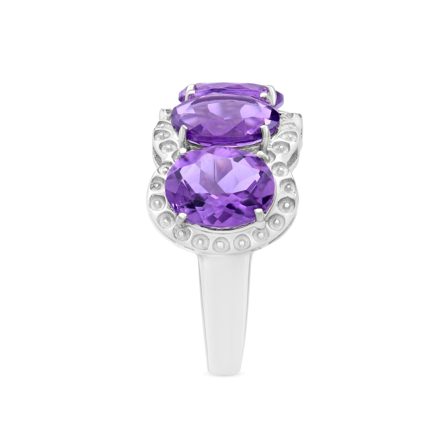 Sterling Silver Amethyst 3-Stone Oval-Cut Ring, Sizes 7 to 9