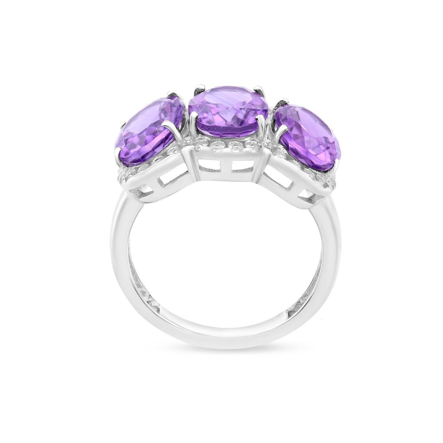 Sterling Silver Amethyst 3-Stone Oval-Cut Ring, Sizes 7 to 9