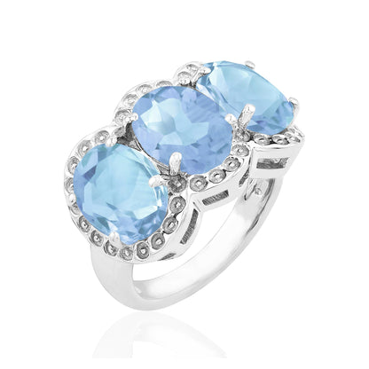 Sterling Silver Sky Blue Topaz 3-Stone Oval-Cut Ring, Sizes 5.5 to 9