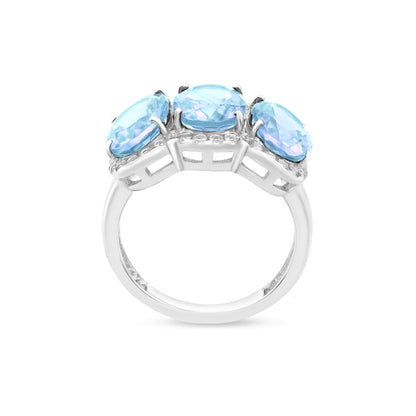 Sterling Silver Sky Blue Topaz 3-Stone Oval-Cut Ring, Sizes 5.5 to 9