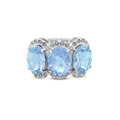 Sterling Silver Sky Blue Topaz 3-Stone Oval-Cut Ring, Sizes 5.5 to 9