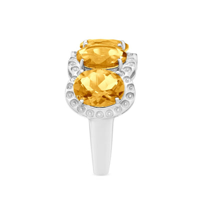 Sterling Silver Yellow Citrine 3-Stone Oval Ring, Sizes 5.5 to 9