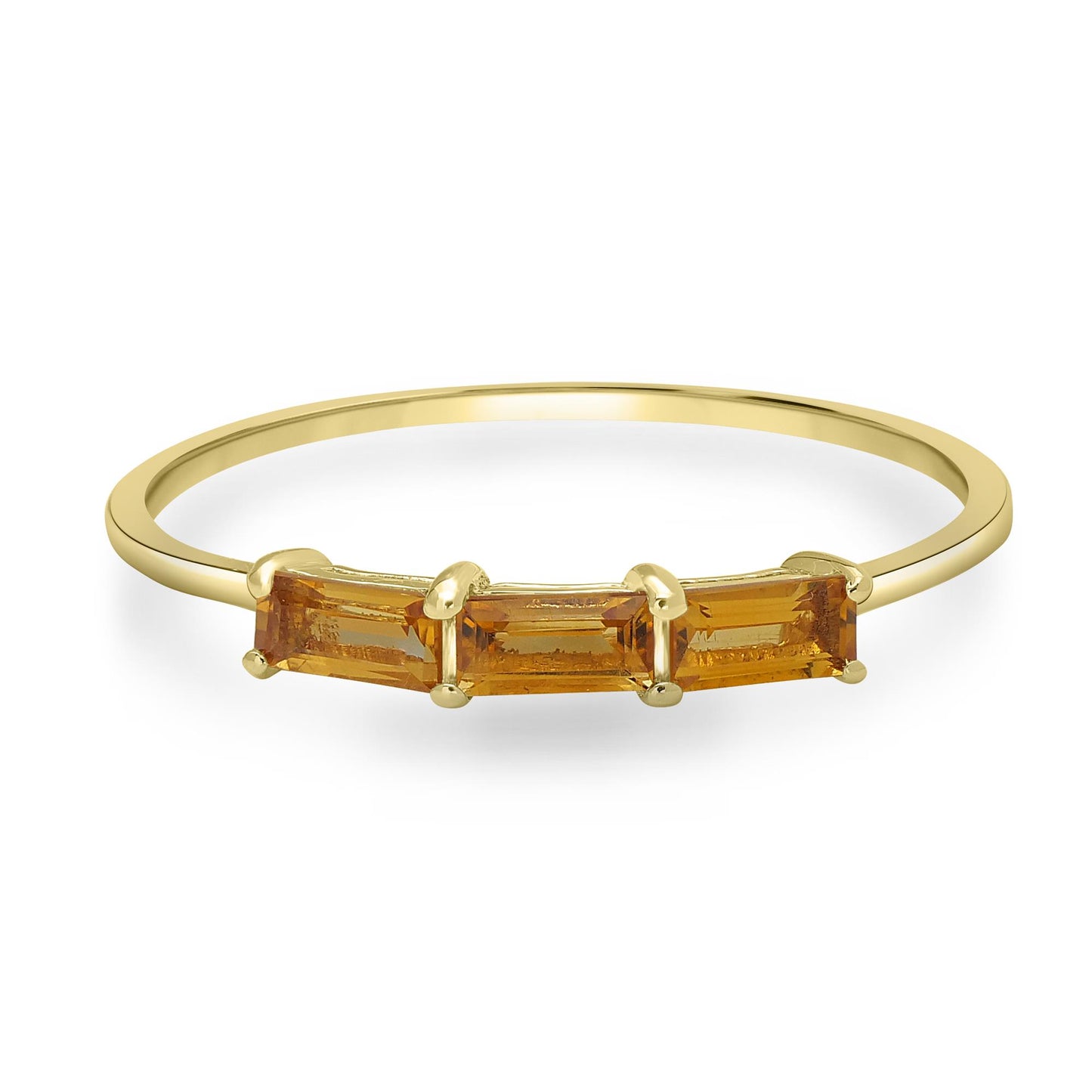 Heidi 14K Gold Over Sterling Silver Citrine Gemstone Stackable 3-Stone Baguette Ring, Sizes 6 to 8