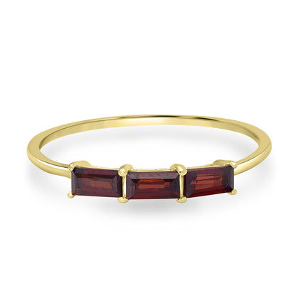 Heidi 14K Gold Over Sterling Silver Garnet Stackable 3-Stone Baguette Ring, Sizes 6 to 8