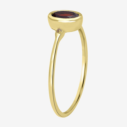 Kate 14K Gold Over Sterling Silver Garnet and White Topaz Gemstone Stackable Oval Ring, Sizes 6 to 8