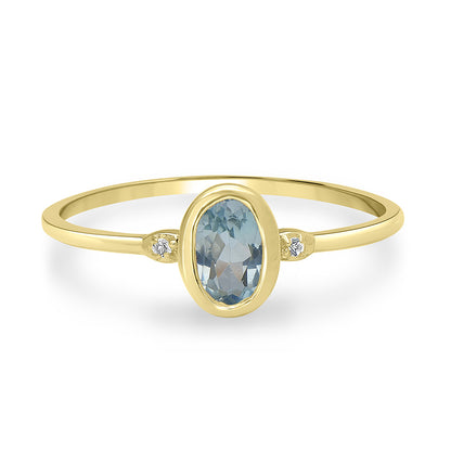 Kate 14K Gold Over Sterling Silver Swiss Blue and White Topaz Gemstone Stackable Oval Ring, Sizes 6 to 8