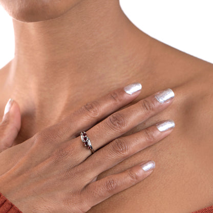 Angela Sterling Silver 5-Stone Garnet Wave Ring, Sizes 7 to 9