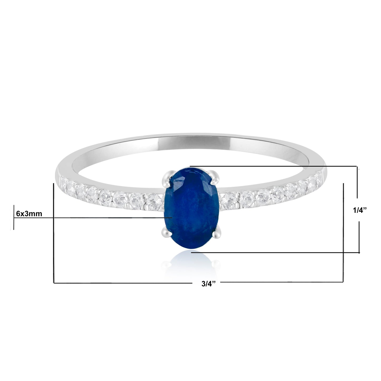 14K White Gold Oval Sapphire and White Topaz Band Ring, Size 7