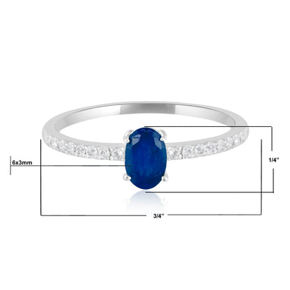 14K White Gold Oval Sapphire and White Topaz Band Ring, Size 7