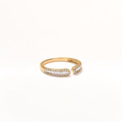 14K Gold Round and Baguette Diamond Cuff Ring, .30 Carats, Sizes 6 to 8