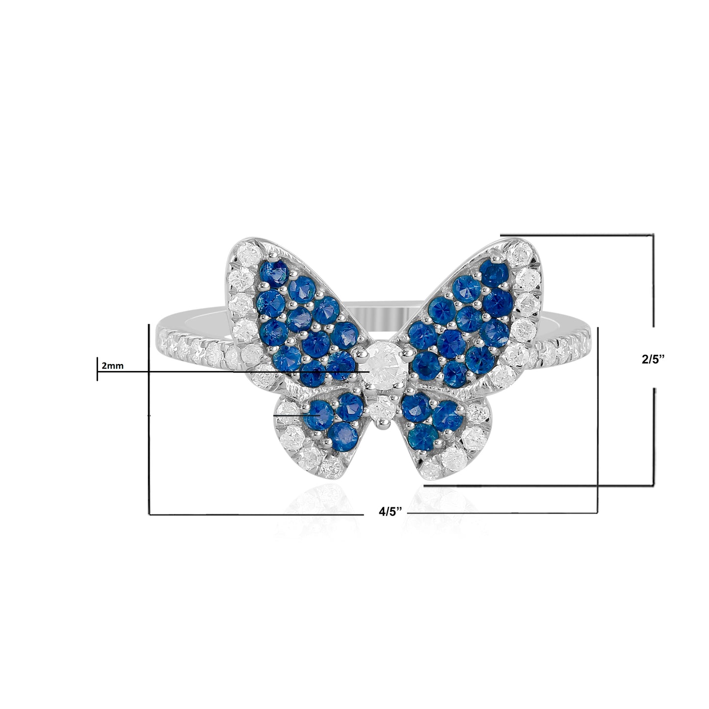 14K White Gold Sapphire and White Topaz Butterfly Ring, Size 7