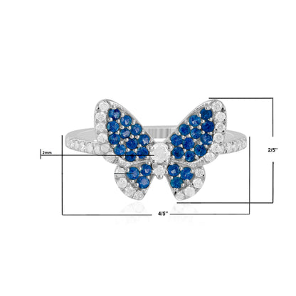 14K White Gold Sapphire and White Topaz Butterfly Ring, Size 7