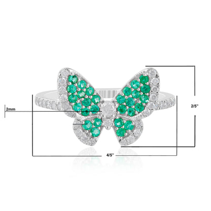 14K White Gold Emerald and White Topaz Butterfly Ring, Size 7