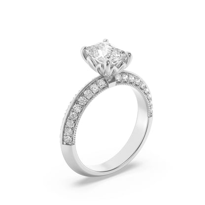 14K White Gold Lab Grown Diamond Cushion Cut Pave Ring, Sizes 5 to 10