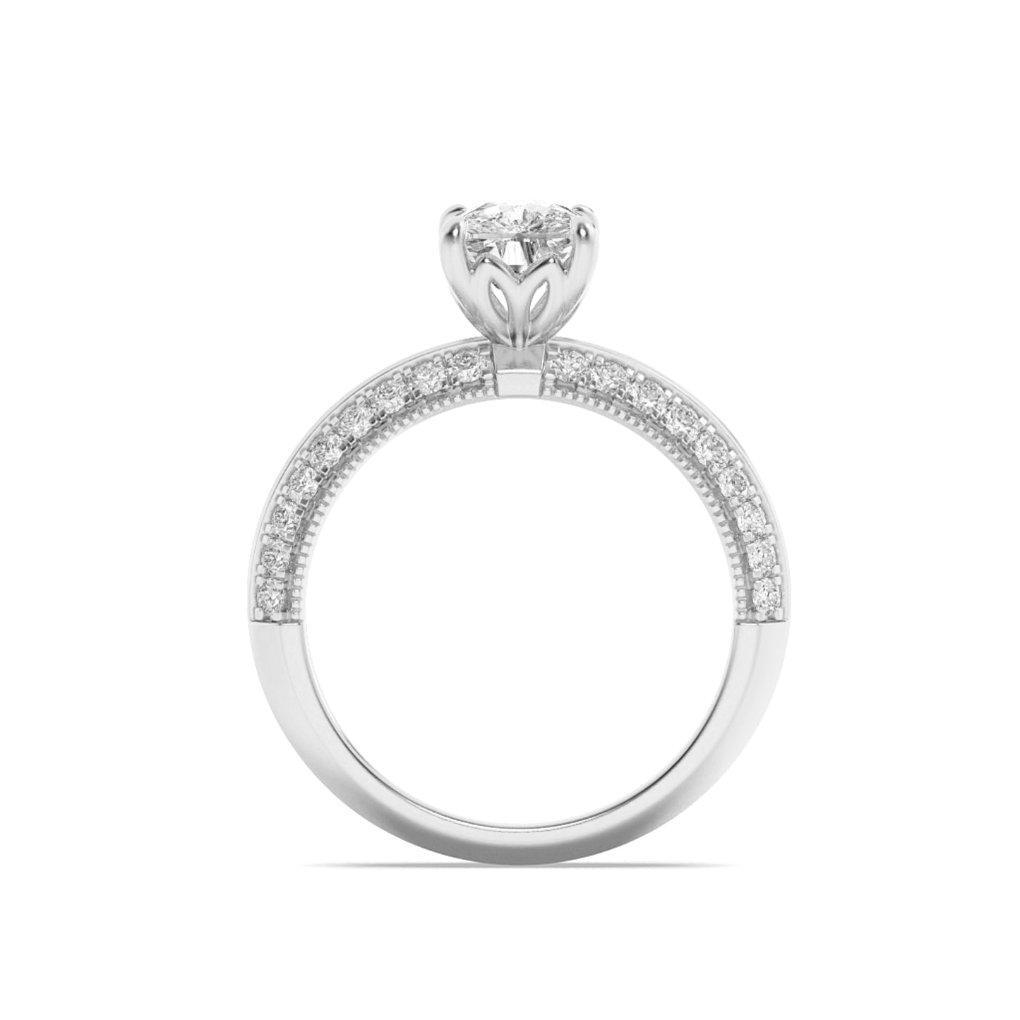 14K White Gold Lab Grown Diamond Cushion Cut Pave Ring, Sizes 5 to 10