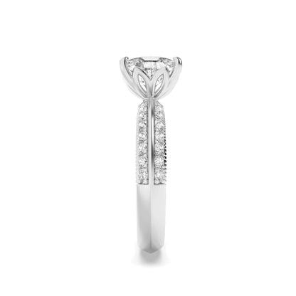 14K White Gold Lab Grown Diamond Cushion Cut Pave Ring, Sizes 5 to 10