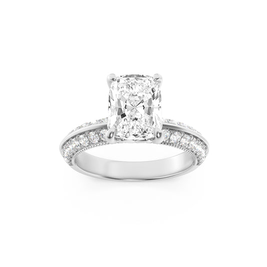 14K White Gold Lab Grown Diamond Cushion Cut Pave Ring, Sizes 5 to 10